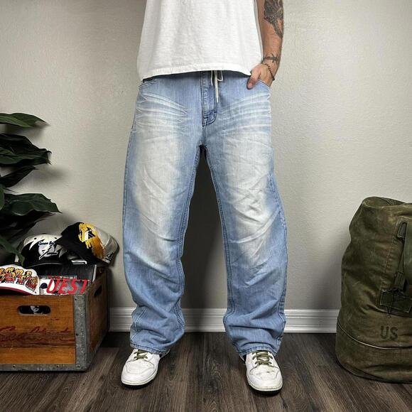 Y2K light washed baggy loose fit HALIFAX grunge skater jeans wide legged 40x32 - Picture 1 of 8